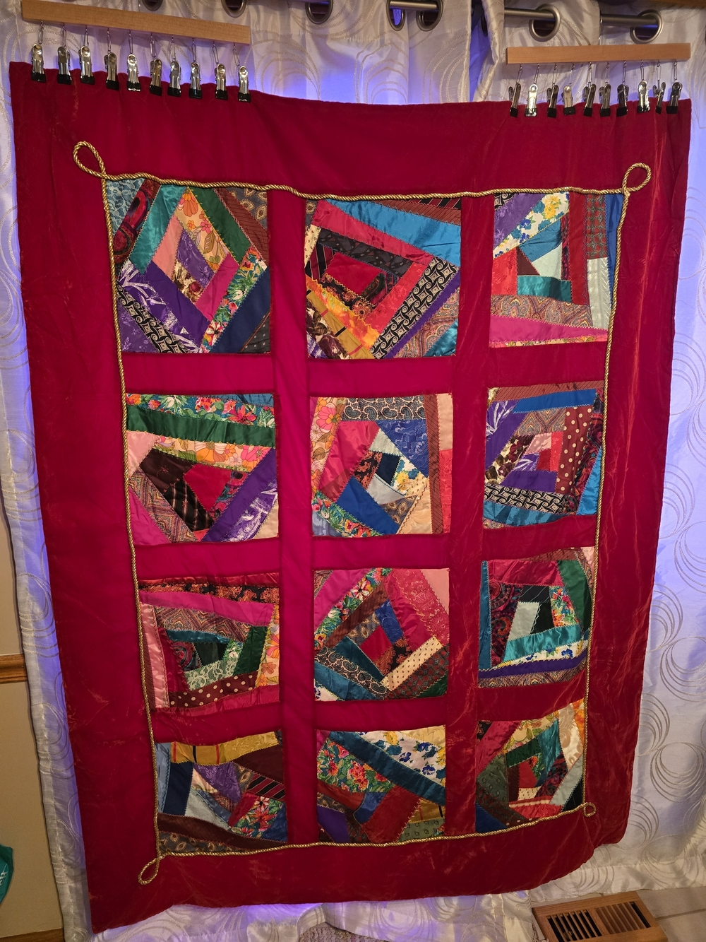 Vibrant Red Patchwork Quilt - Multicolor Block Design